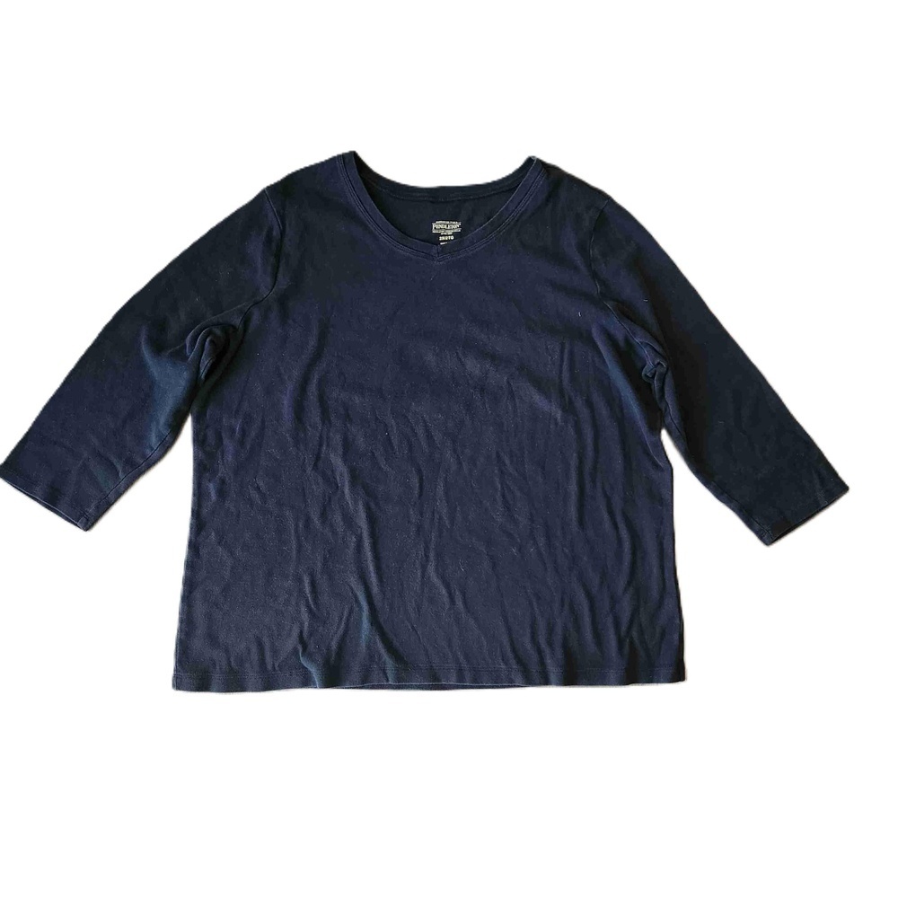Pendleton Womens Navy V Neck 3/4 Sleeve Pullover T Shirt 2XL